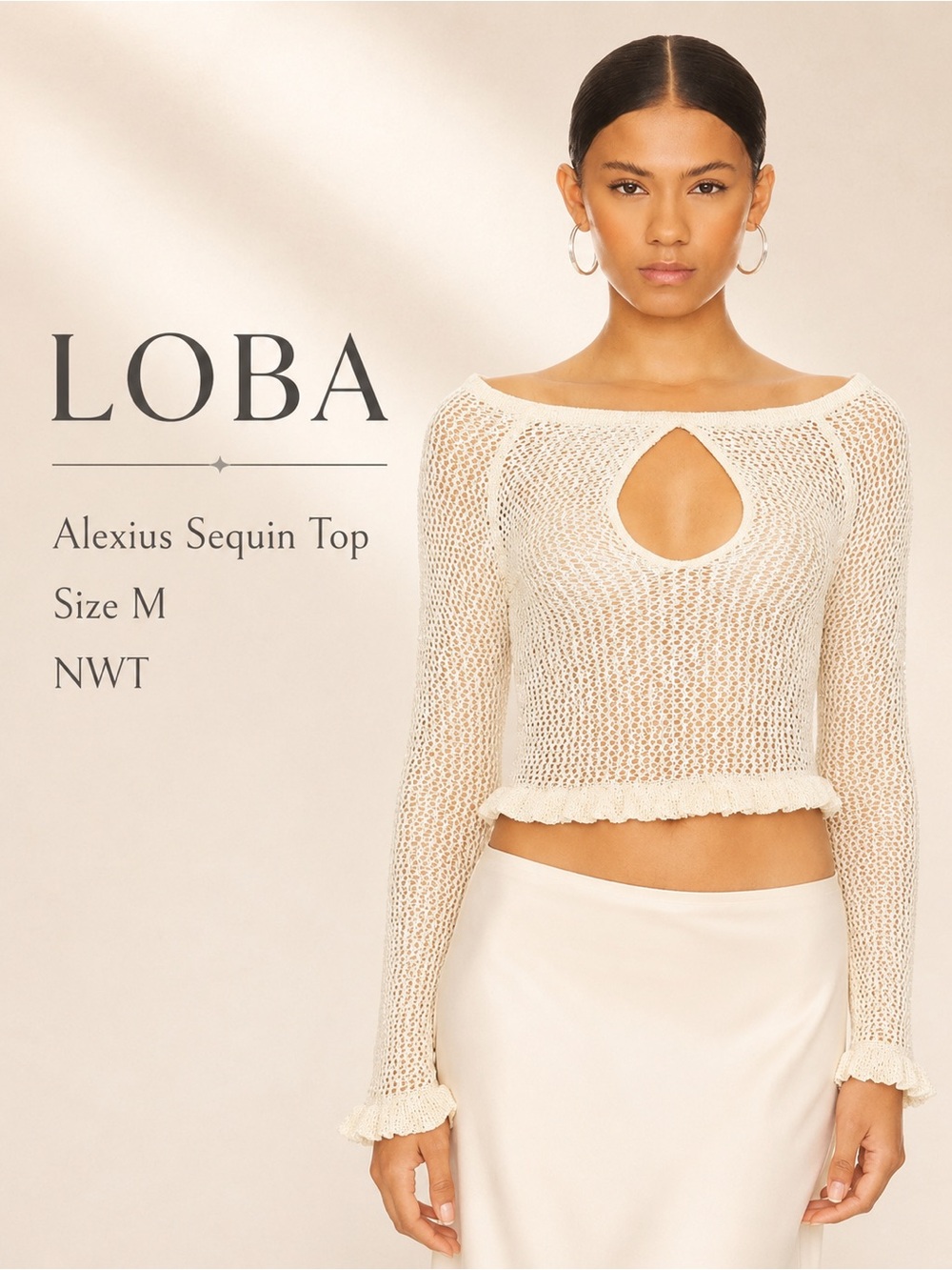 LOBA Alexius Sequin Top Ivory Crochet Open Knit Size M NWT Revolve